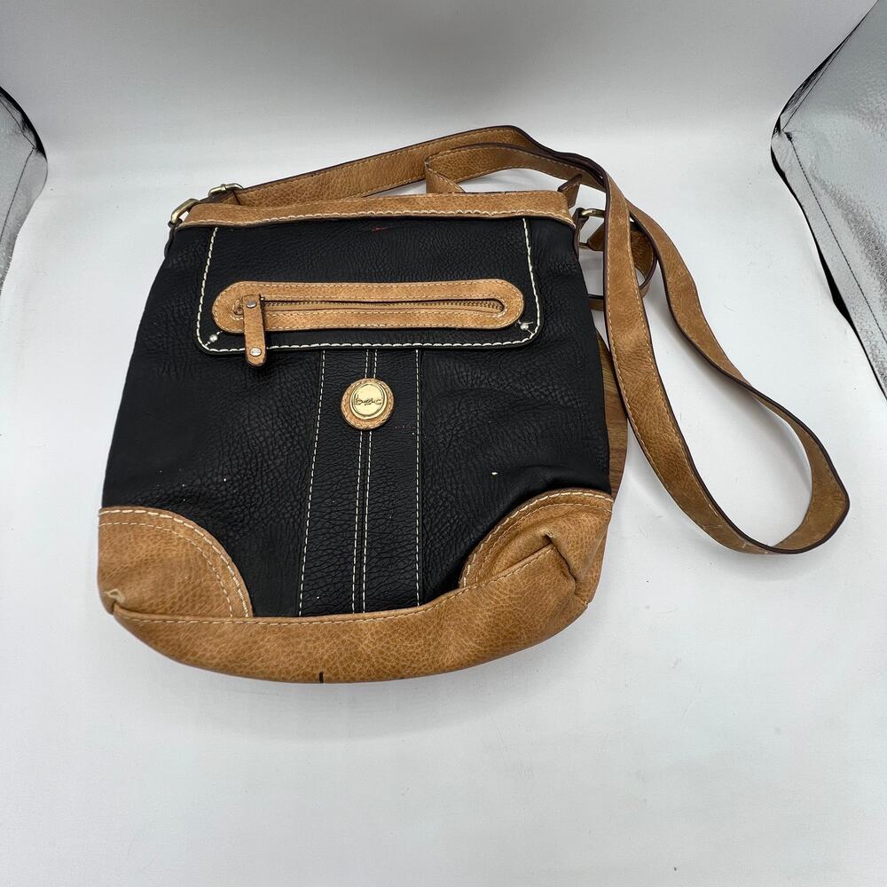B.O.C. Born Concepts Black Tan Faux Leather Crossbody Bag Purse